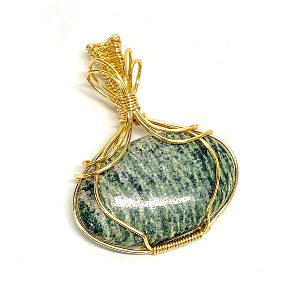 HANDMADE Swiss Opal Hand Wrapped Gold Plated Statement Pendant, Artisan Jewelry - Picture 10 of 10